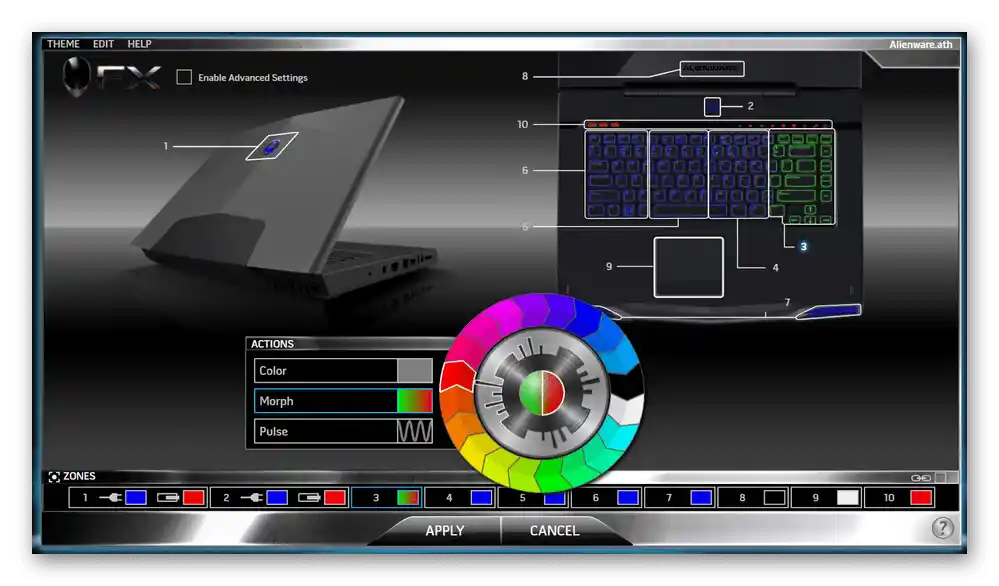Podešavanje RGB osvetljenja tastature laptopa Dell Alienware putem programa Alienware Command Center