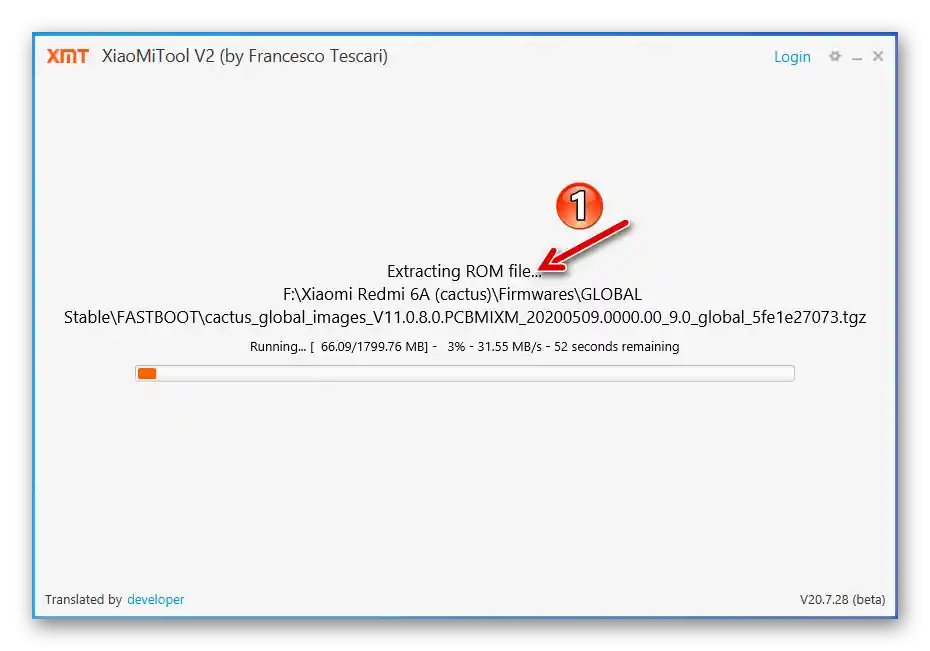 Redmi 6A XiaoMiTool V2 rozbalenie nahranej fastboot-firmware do programu