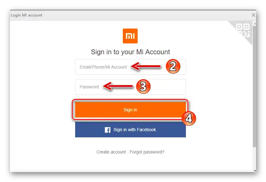 Xiaomi Redmi 6A MiFlash PRO zadávanie údajov Mi účtu na autorizáciu v programe
