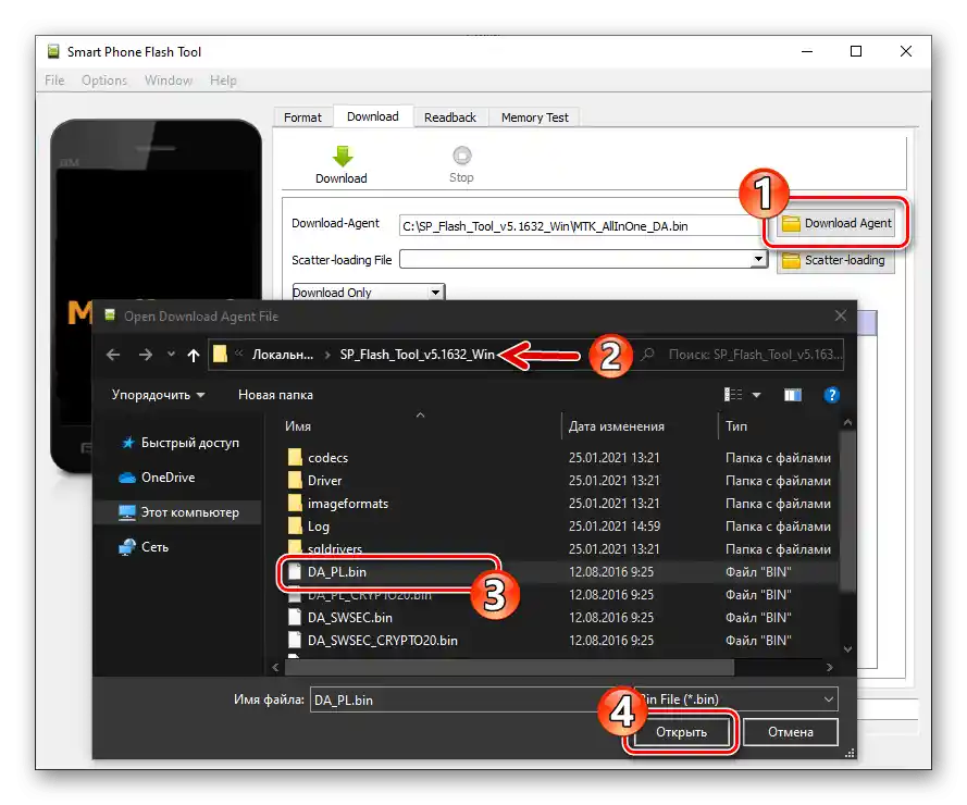 Príprava SP Flash Tool na procedúru odomykania bootloadera smartfónu Meizu M5 Note - výber Download Agent DA_PL.bin