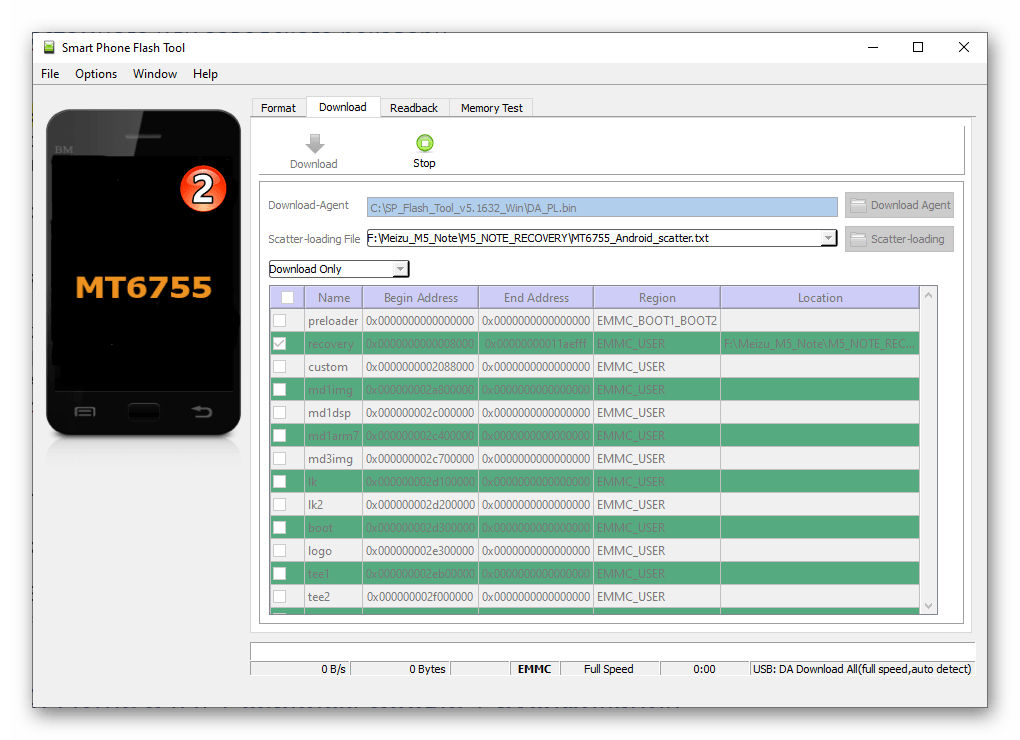 Pripojenie smartfónu Meizu M5 Note k PC na flashovanie recovery cez program