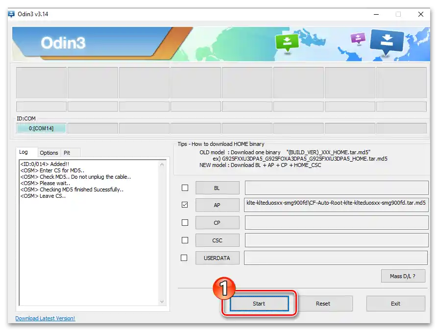 Samsung Galaxy S5 (SM-G900FD) začalo integráciu balíka CF Auto-Root do smartfónu prostredníctvom programu Odin