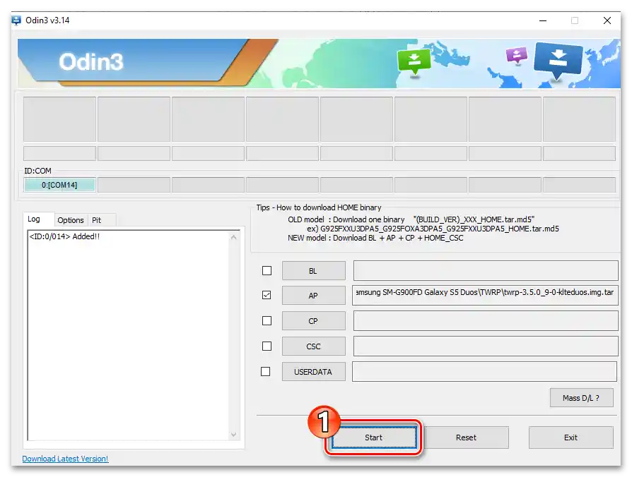 Samsung S5 Odin začal flashovanie vlastného recovery TWRP na zariadení