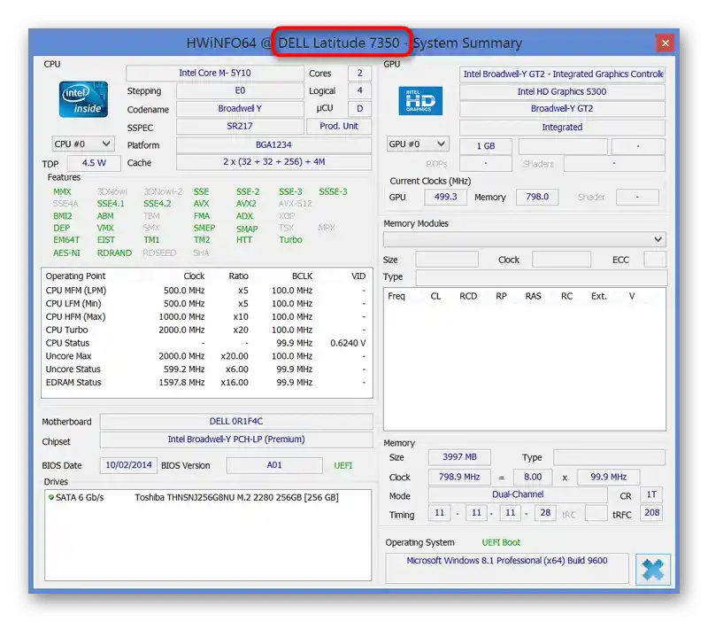 Ogled imena modela prenosnika Dell preko tretje programske opreme HWiNFO