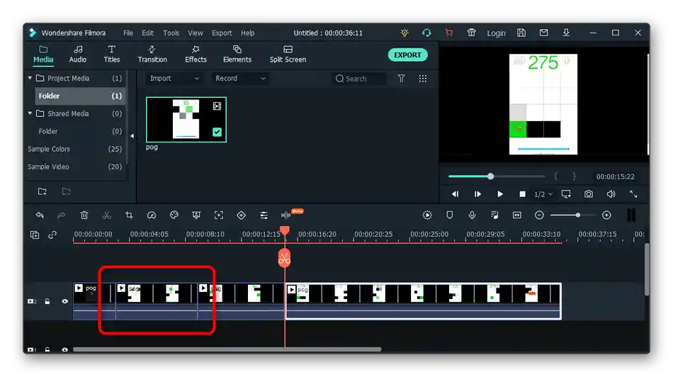 بررسی فریمهای ایجاد شده در هنگام برش ویدیو به قطعات در برنامه Wondershare Filmora