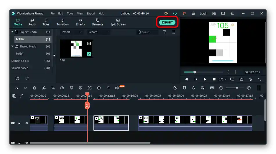انتقال به صادرات پروژه در هنگام برش ویدیو به قطعات در برنامه Wondershare Filmora