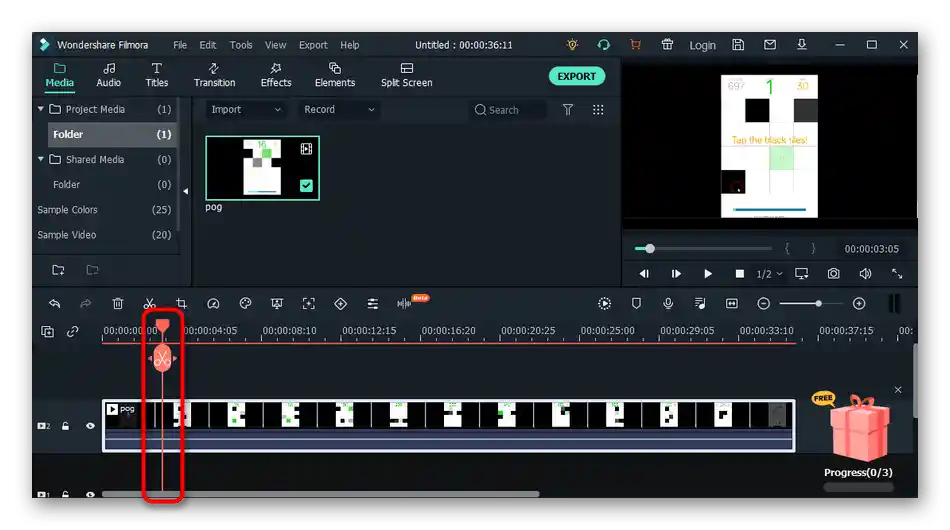 کنترل نوار لغزنده هنگام برش ویدیو به قطعات در برنامه Wondershare Filmora