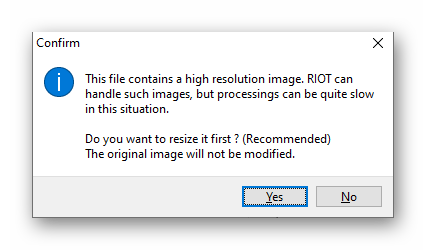 Potrditev začetka spremembe ločljivosti za ustvarjanje fotografije majhne velikosti preko RIOT