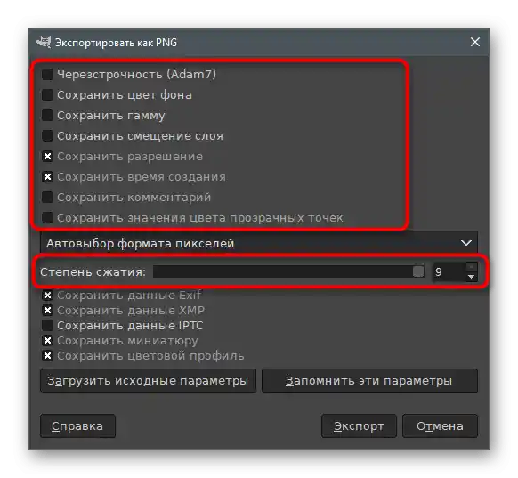 Nastavitve izvoza za ustvarjanje fotografije majhne velikosti preko GIMP-a