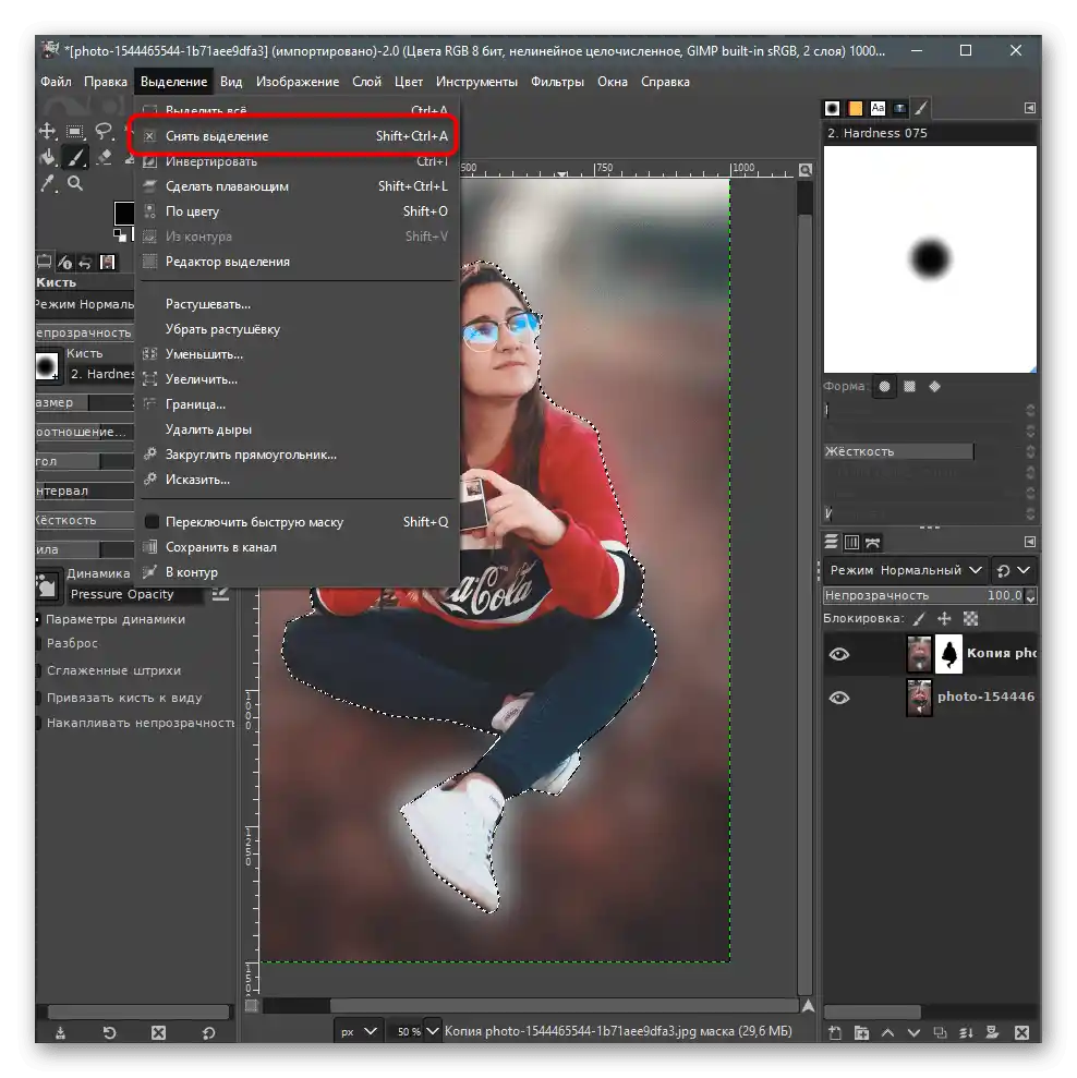 حذف انتخاب برای محو کردن پسزمینه در عکس در GIMP