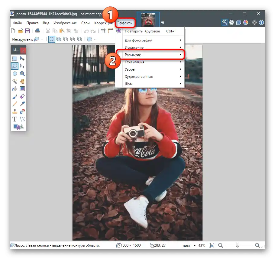 باز کردن لیست با فیلترها برای محو کردن پسزمینه در عکس در Paint.NET