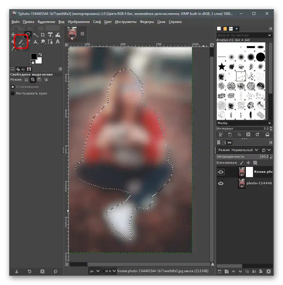 انتخاب ابزار قلم برای محو کردن پسزمینه در عکس در GIMP