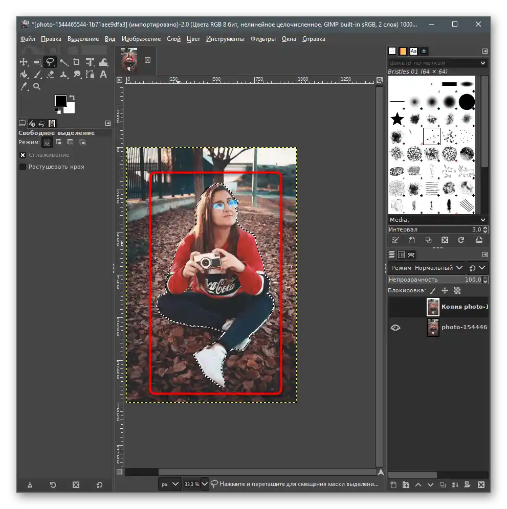 выделение موفق ناحیه فعال برای محو کردن پسزمینه در عکس در GIMP