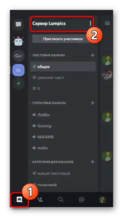 Prehod na nastavitve strežnika za dodajanje emojijev v njegovo ime v mobilni aplikaciji Discord