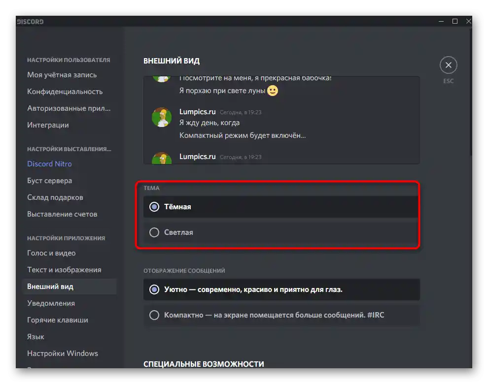 Izbira teme pri nastavitvi videza za ustvarjanje lepega Discorda na računalniku