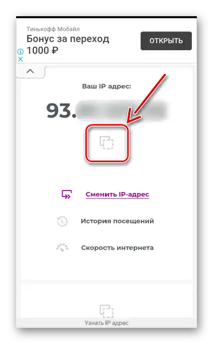 Копиране на външния IP адрес в услугата 2ip.ru