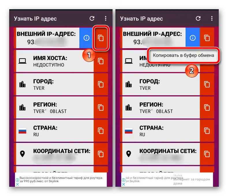 Копиране на данни в приложението, за да разберете IP адреса