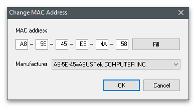 Внасяне на промени за смяна на MAC адреса на компютъра в Windows 10 чрез Change MAC Address