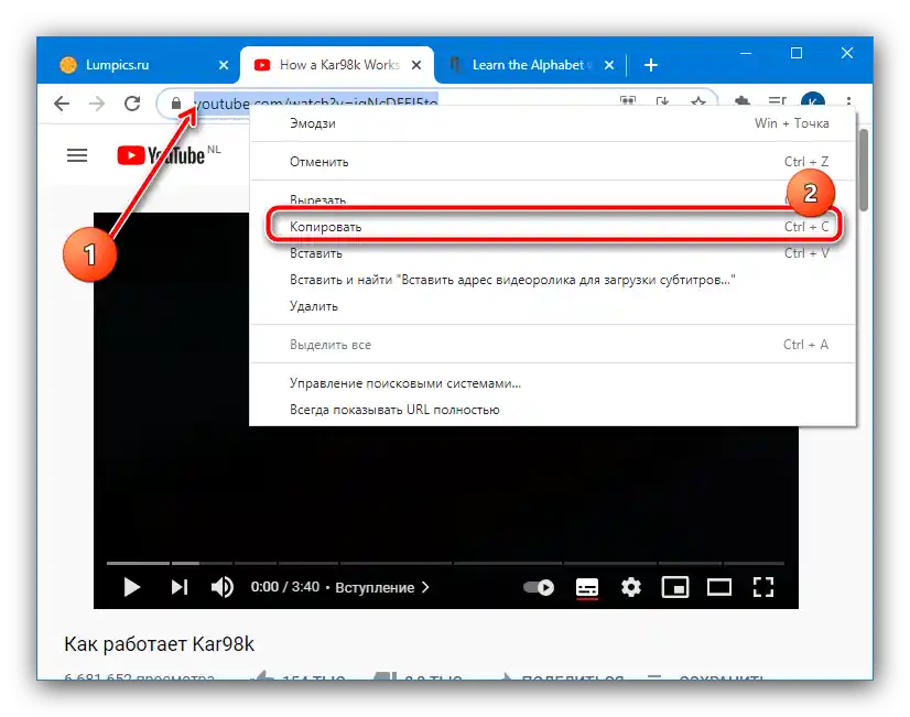 Копирайте адреса на видеото, за да изтеглите субтитри от YouTube чрез уеб услуга