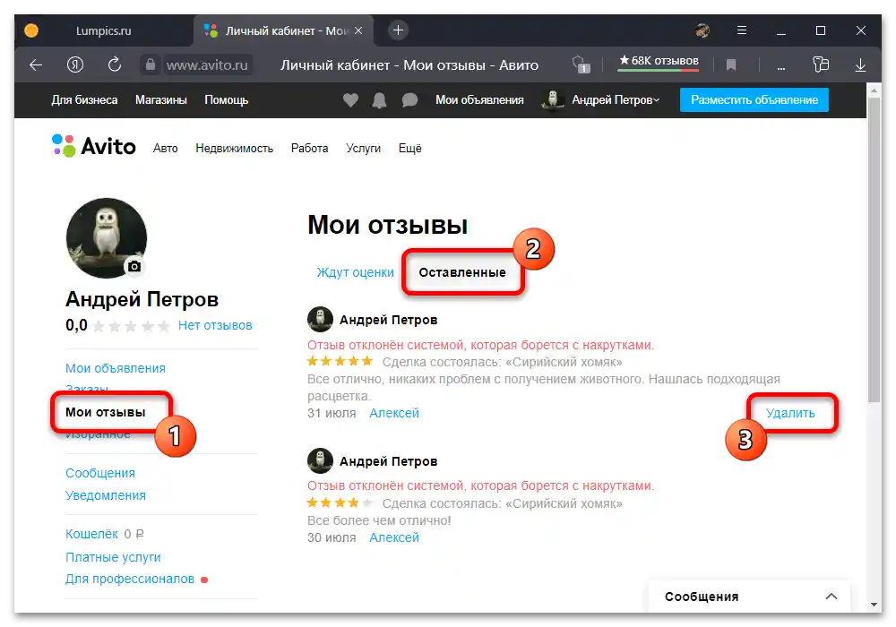 Ako odstrániť recenziu na Avito_002