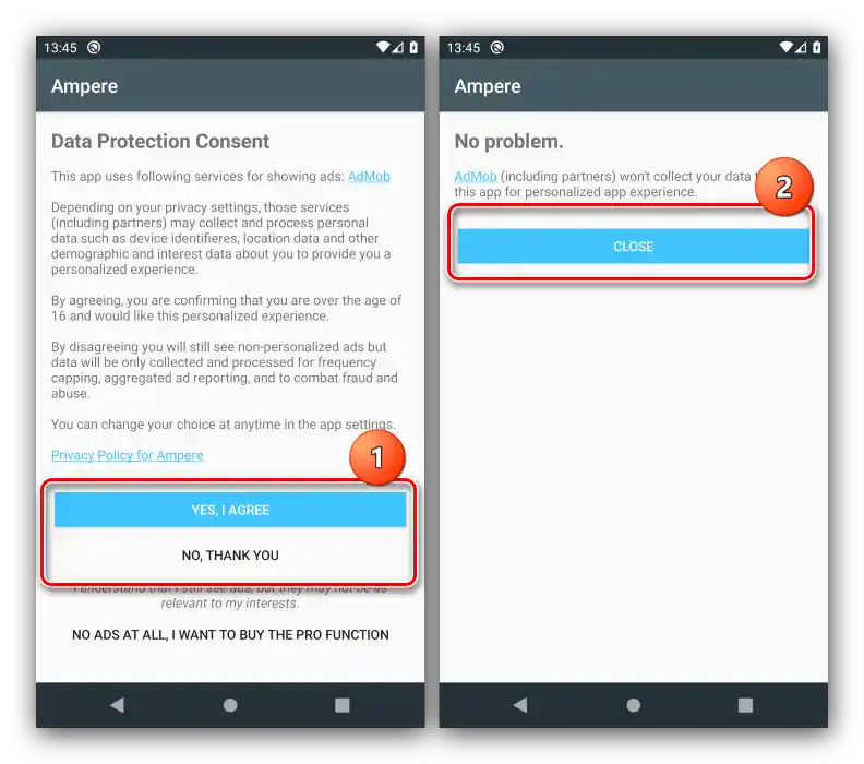 Akceptuj personalizację reklam w celu sprawdzenia stanu baterii na Androidzie za pomocą Ampere