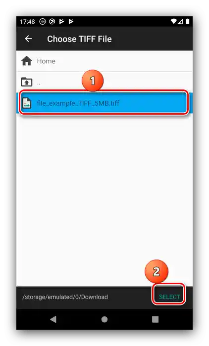 Výber súboru v Multi-TIFF Viewer Free na otvorenie TIFF na Androide