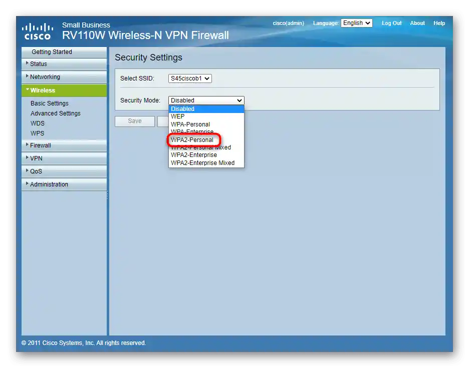 اختيار نوع بروتوكول حماية الشبكة اللاسلكية لجهاز التوجيه Cisco
