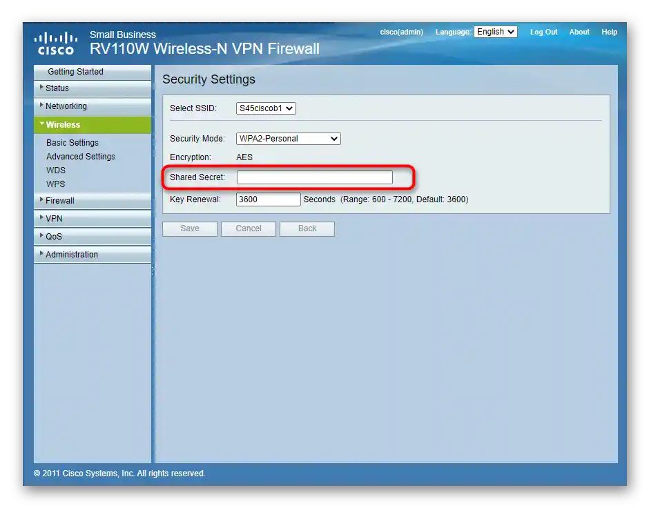 تعيين كلمة مرور الأمان لشبكة الواي فاي لجهاز التوجيه Cisco