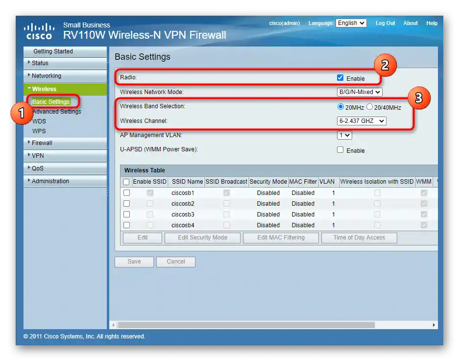 الإعدادات الأساسية للشبكة اللاسلكية عند الإعداد اليدوي لجهاز التوجيه Cisco