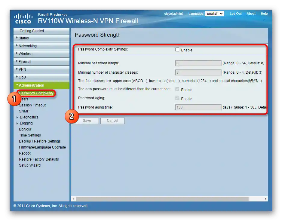 إعداد قواعد إنشاء كلمات المرور في واجهة الويب لجهاز التوجيه Cisco