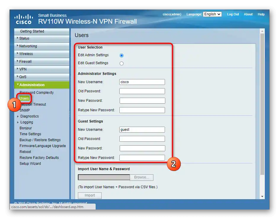 إعداد المستخدمين من خلال واجهة الويب لجهاز التوجيه Cisco