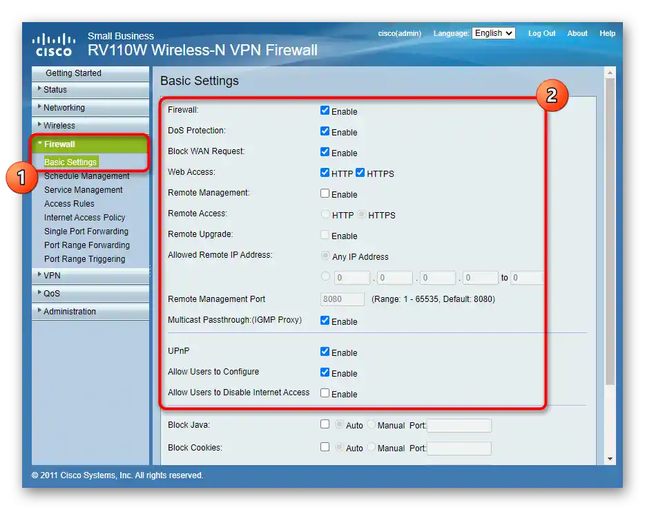 قواعد السلامة العامة في واجهة الويب لجهاز التوجيه Cisco