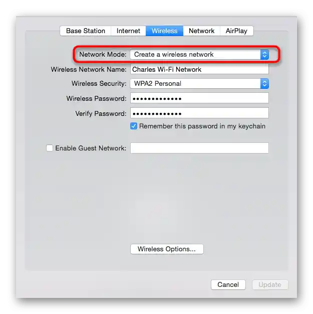 اختيار وضع البث لشبكة الواي فاي لجهاز التوجيه من Apple عبر التطبيق