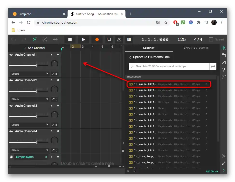 Přesun stop po importu pro mixování v online službě Soundation