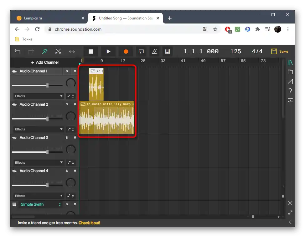 Umístění stop pro mixování prostřednictvím online služby Soundation