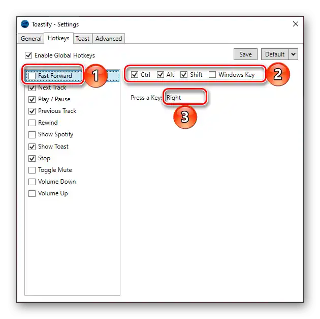 Nastavenie klávesových skratiek v aplikácii Toastify pre Spotify na PC