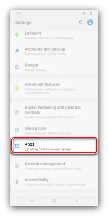 Otwórz sekcję ustawień do usuwania aplikacji na Samsungu przez menedżera aplikacji