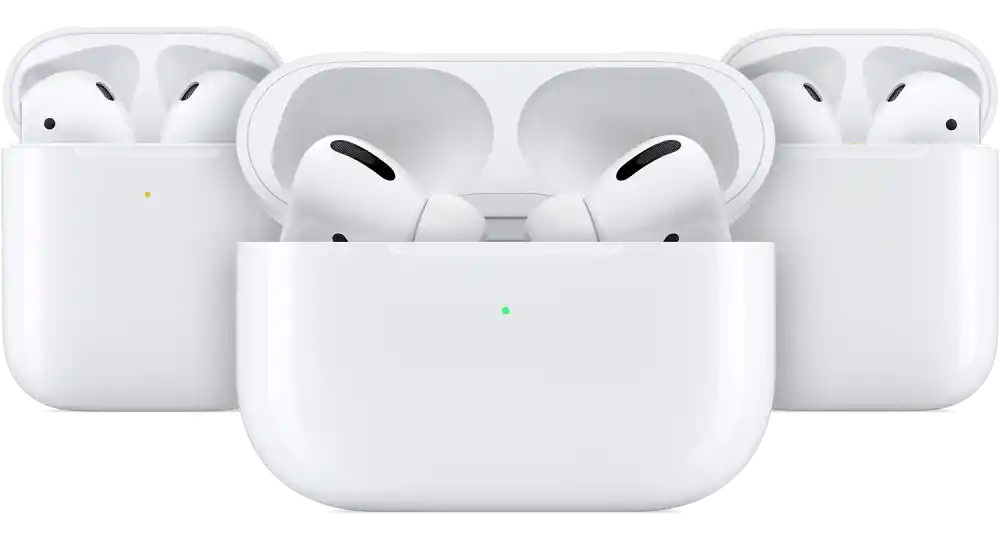 Lokacija indikatorja stanja na različnih modelih slušalk AirPods