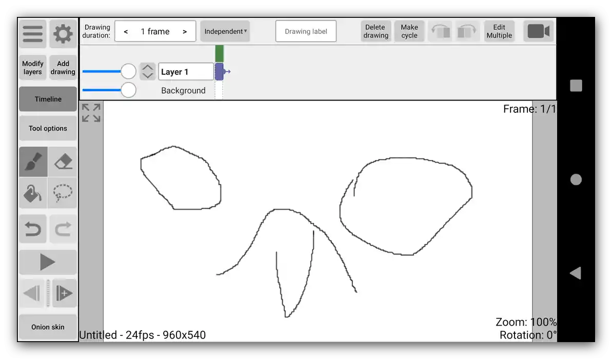 Режим на редактиране на видеоклипа за създаване на анимации за Android RoughAnimator