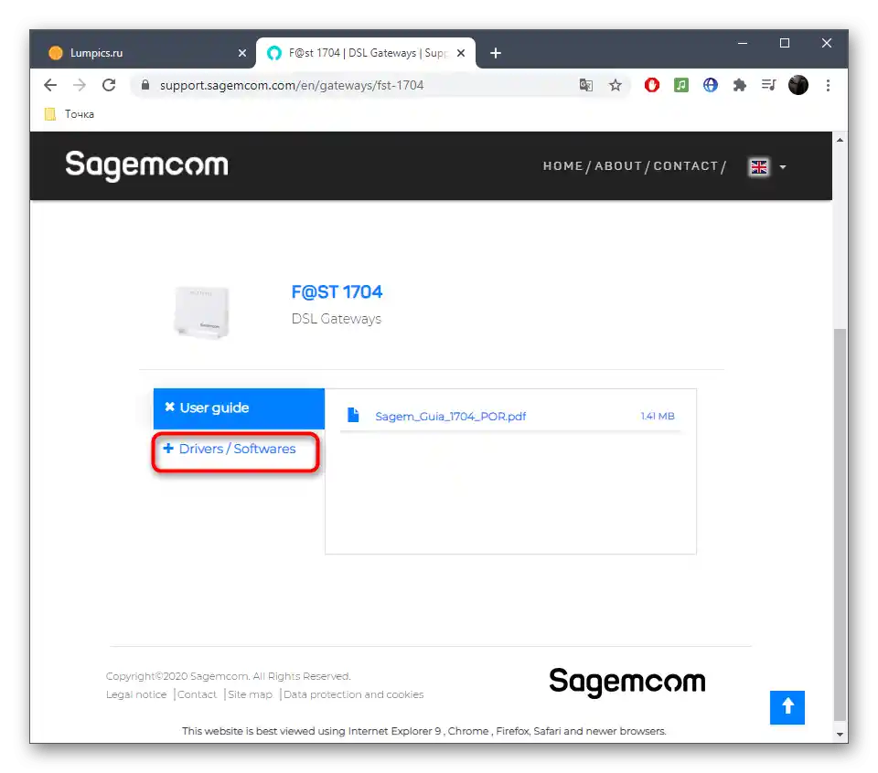 Przejdź do sekcji z oprogramowaniem dla routerów Sagemcom f@st na oficjalnej stronie