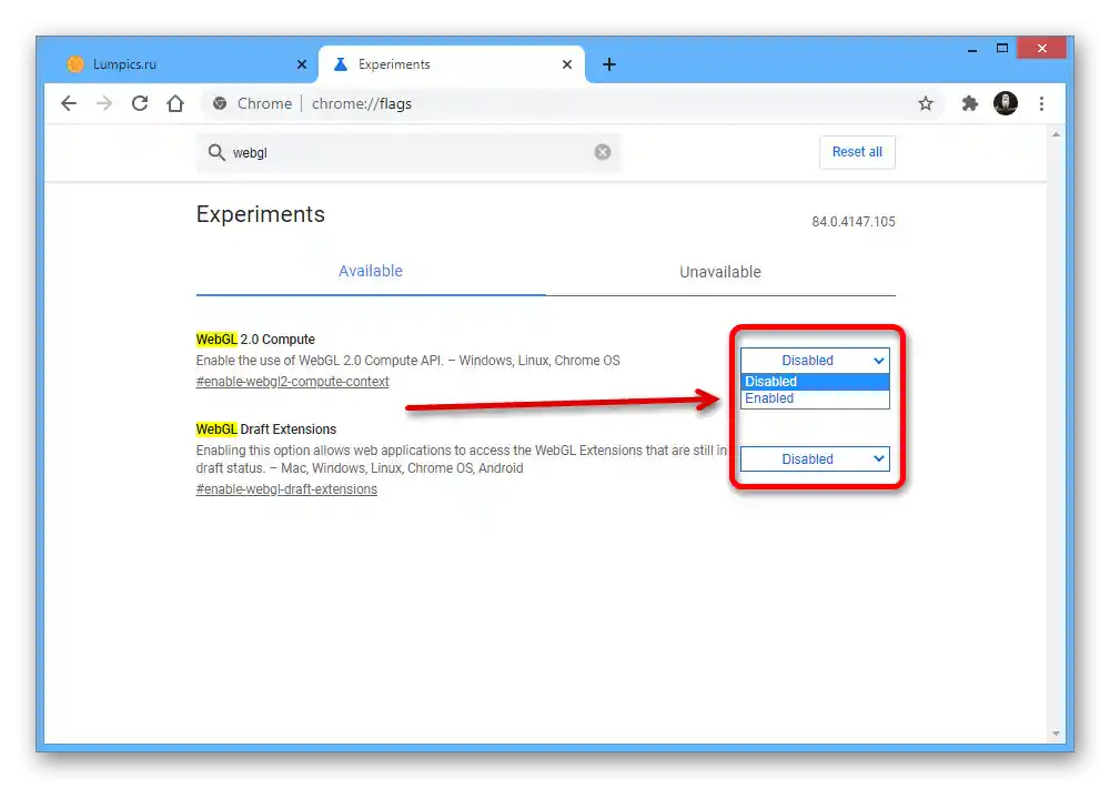 Omogočanje WebGL v skritih nastavitvah brskalnika Google Chrome