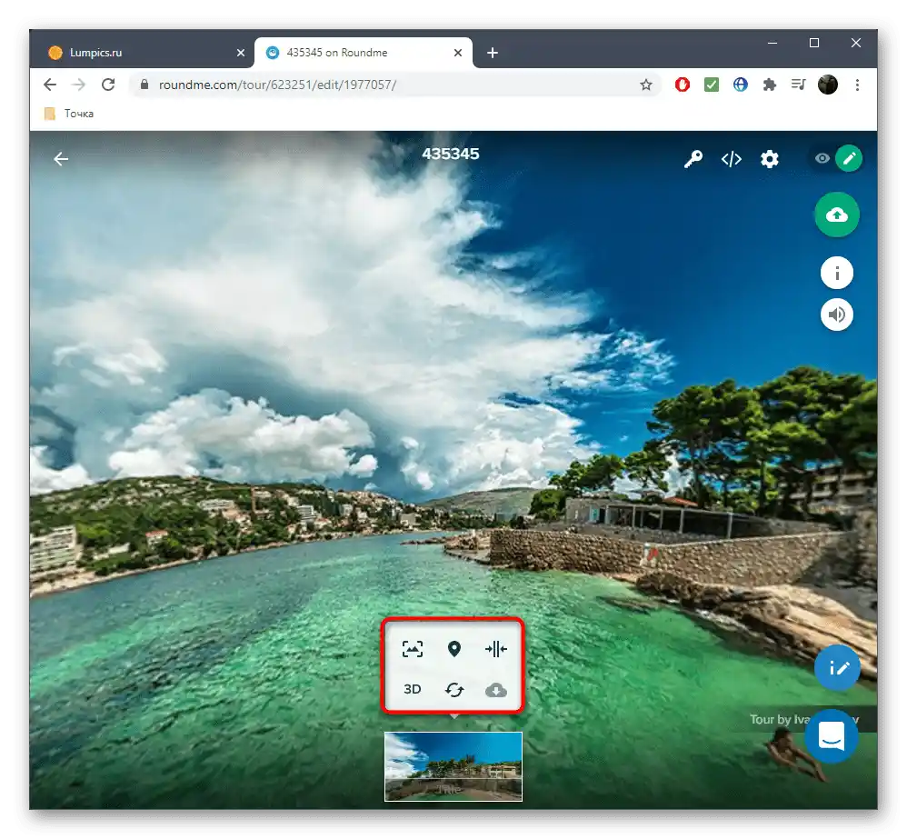 Zobrazení vytvořené panorámy prostřednictvím online služby Roundme