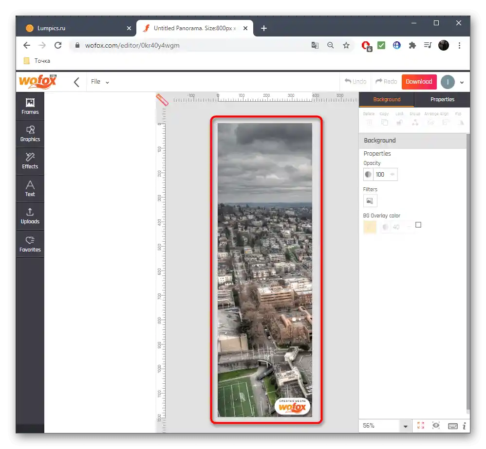 Nastavení částí panoramatu při vytváření přes online službu WoFox