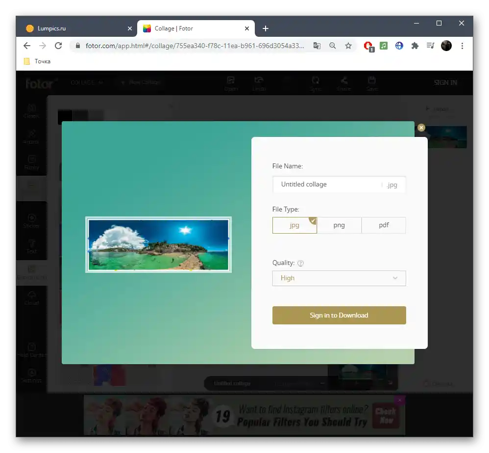 Uložení panoramatu po jeho vytvoření prostřednictvím online služby Fotor