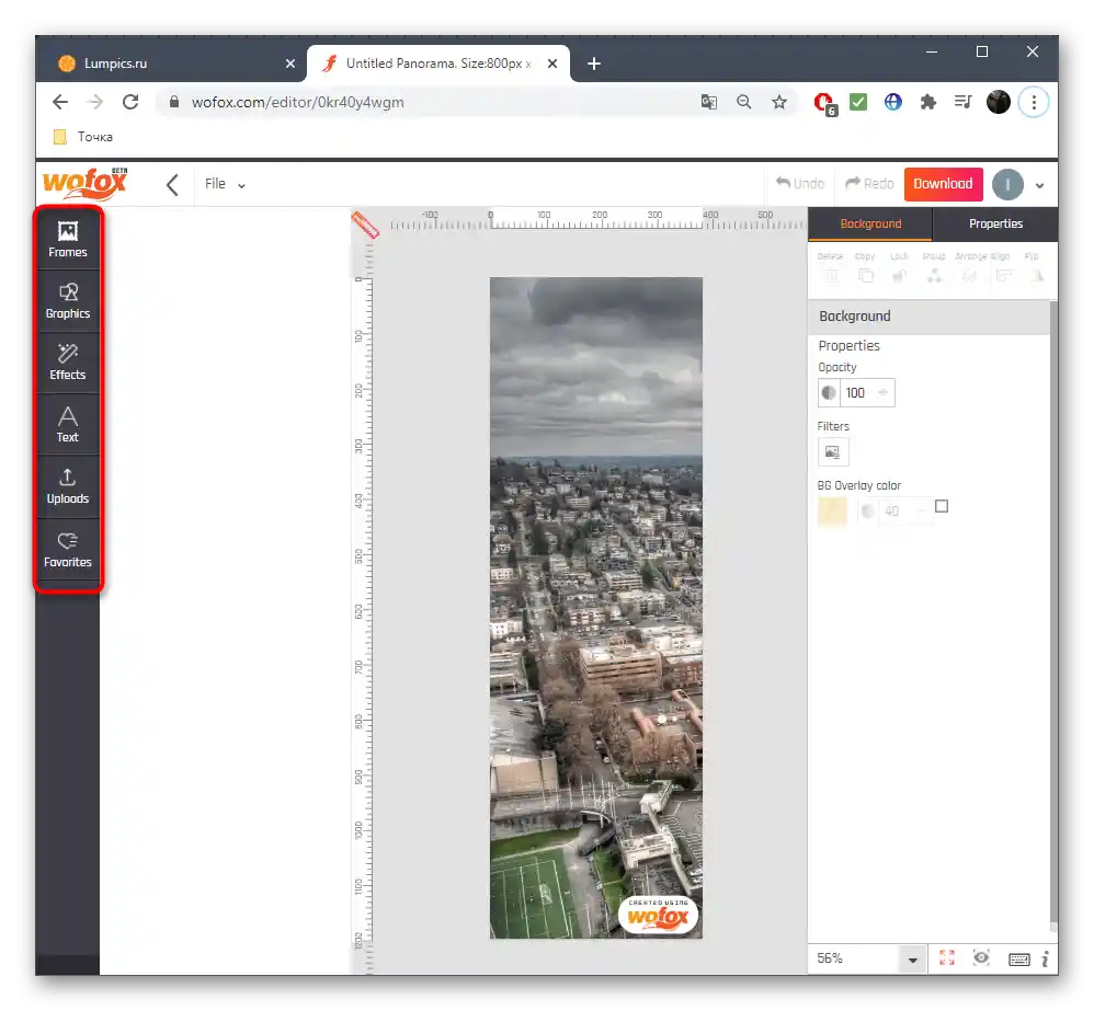 Další nástroje pro vytváření panoramat v online službě WoFox