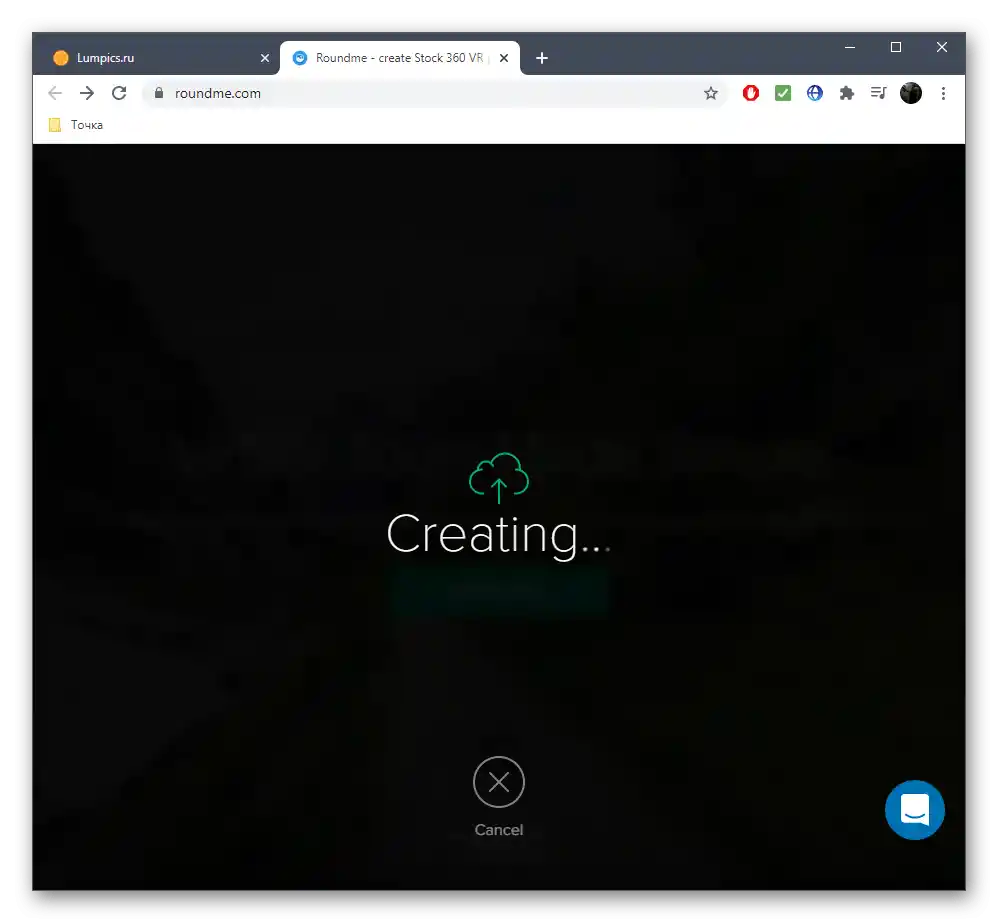 Proces vytváření panoramatu z fotografie v online službě Roundme
