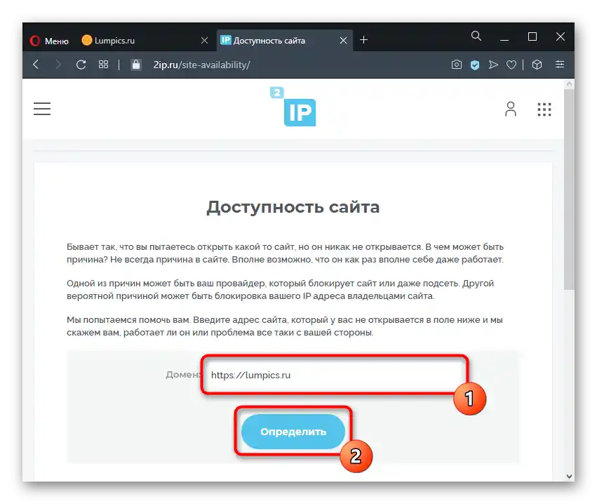 استخدام موقع 2IP عند حدوث مشكلة عدم القدرة على الوصول إلى الموقع في أوبرا