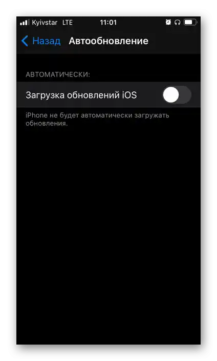 Резултатът от деактивирането на автоматичното изтегляне и инсталиране на актуализации в настройките на iOS на iPhone