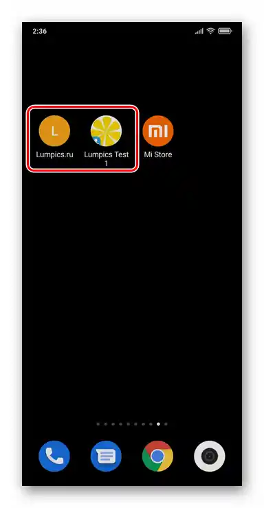 Xiaomi преминаване към Работния плот на MIUI, където трябва да се създаде папка за ярлици
