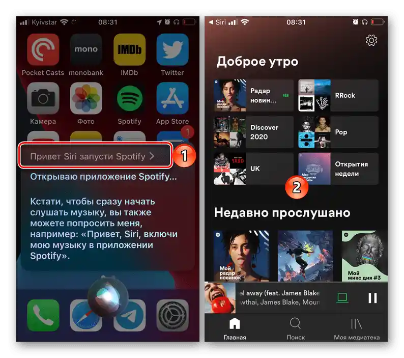 Запуск програми Spotify за допомогою голосового асистента Siri в налаштуваннях iOS на iPhone